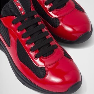 LUXURY PRADA AMERICAS CUP SNEAKERS SHOES - RED LEATHER US SIZE 10